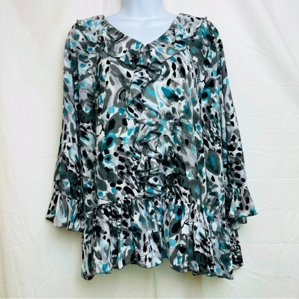 Violet & Claire 3/4 Ruffled Sleeve Blouse Pelham Bottom ButtonUp‎ Sz2X Polyester